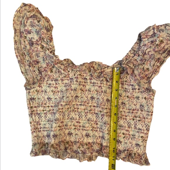 LoveShackFancy Smocked Saba Crop Top Floral Ruffle Blouse White Purple Size XL - Picture 7 of 9